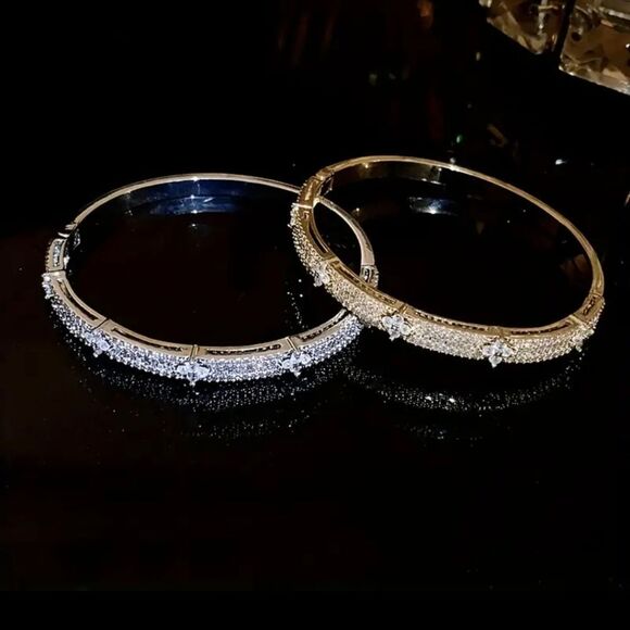 Luxury Exquisite Silver Diamond Bangle Bracelet - Picture 4 of 5